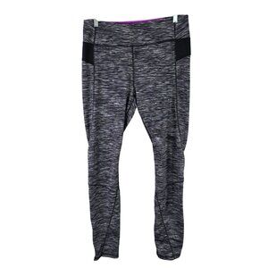 Womens Kyodan Gray & Black Striped Athleisure Leggings Side Pockets Size L